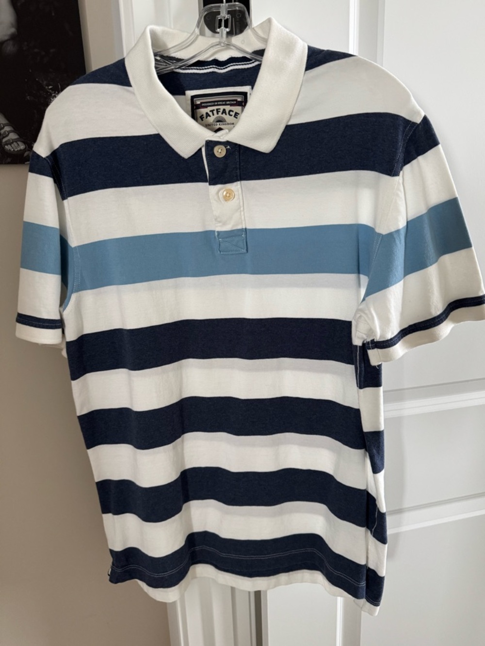 Fat Face Men’s Navy, White & Light Blue Striped Polo
